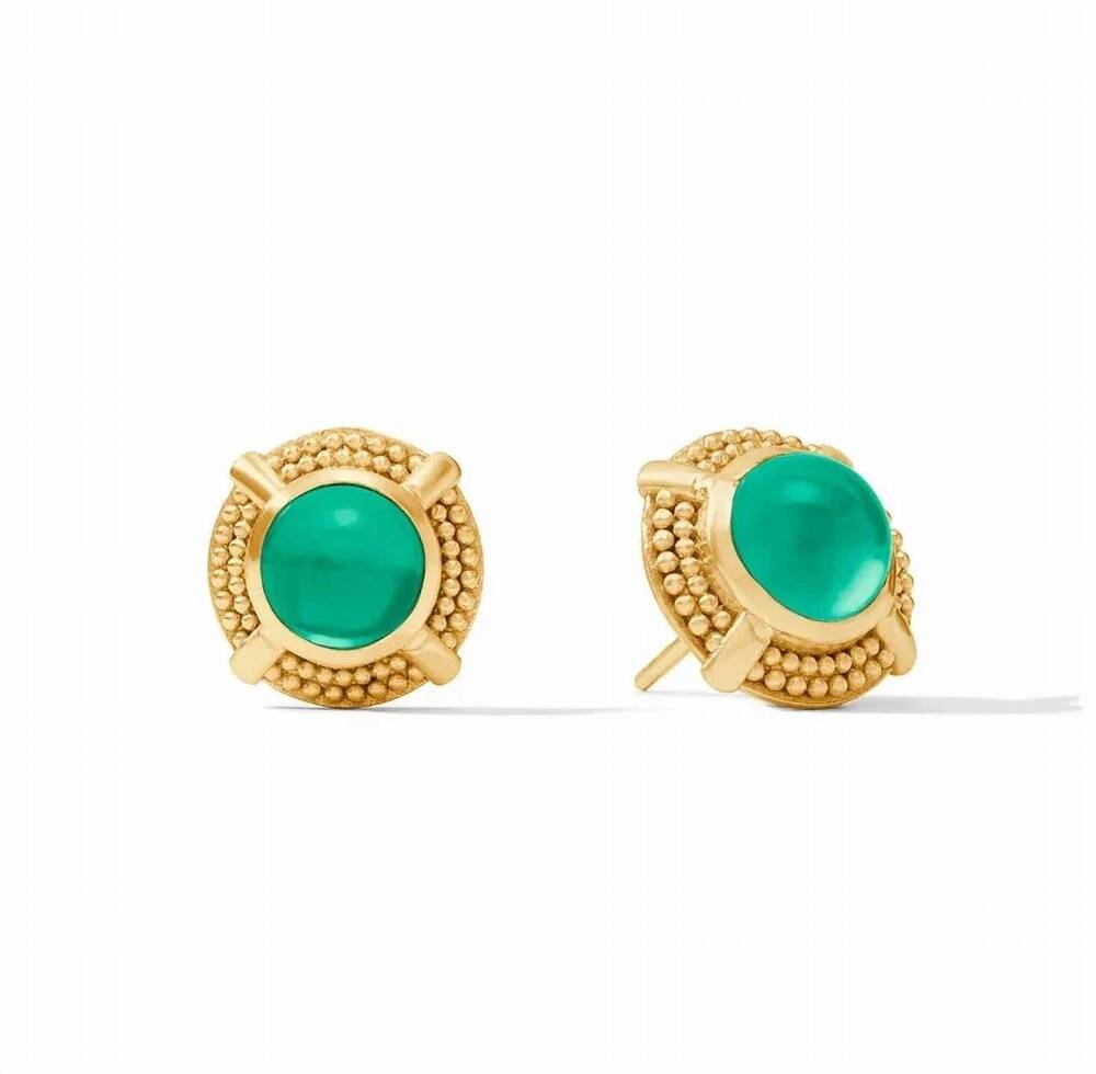 NEW JULIE VOS women's cabochon stud earrings in iridescent emerald green